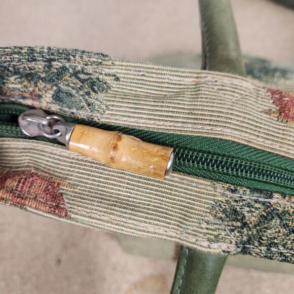 Tommy Bahama Palm Tree cream  Tapestry Purse Shoulder Bag green handles bottom - Picture 14 of 16